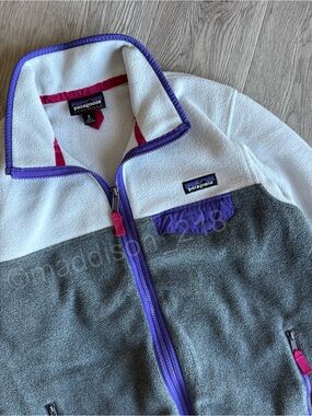 Patagonia Full-Zip Snap-T Fleece Jacket Grey White Purple size Medium women’s M